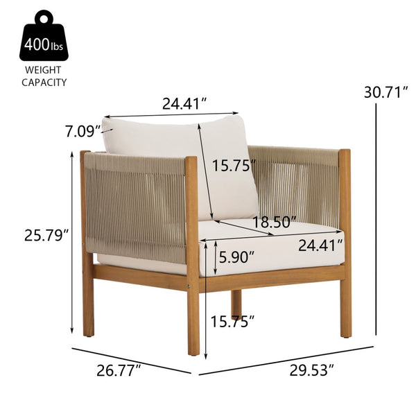 English Elm Outdoor Acacia Wood Club Chair with Woven Rope Panels and Resort Teak Finish N768P381012L