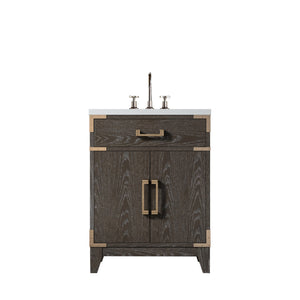 English Elm Brown Oak Single Bath Vanity with Acrylic Top, Chrome Gooseneck Faucet, Soft-Close Cabinet Storage Durable Finish 24"W x 18"D B2731P259742