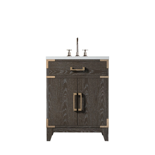 English Elm Brown Oak Single Bath Vanity with Acrylic Top, Chrome Gooseneck Faucet, Soft-Close Cabinet Storage Durable Finish 24"W x 18"D B2731P259742