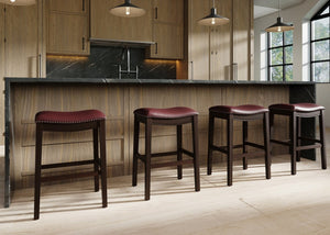 English Elm 31in. Hardwood Barstool Nailhead Faux Leather Seat Club Style Kitchen Island Seating Red B2751P436415