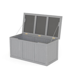English Elm 67 Gallon Solid Wood Outdoor Deck Box with Seat and Tabletop for Patio Storage W2640P327221
