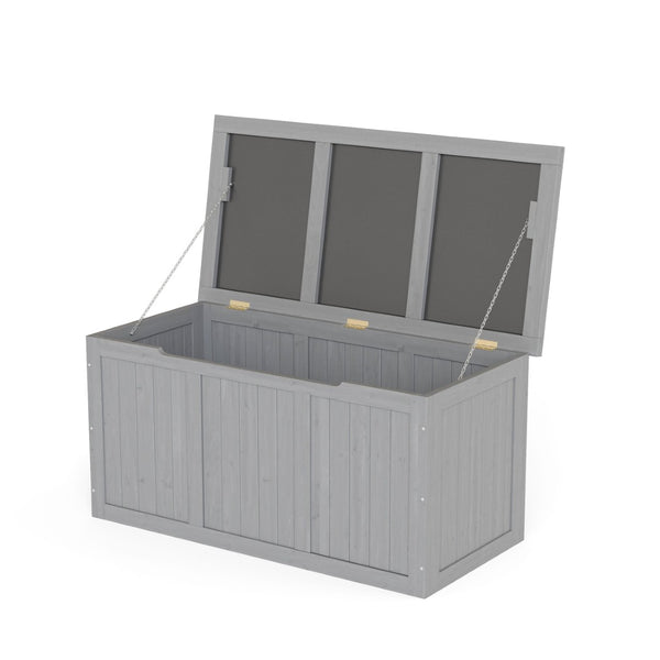 English Elm 67 Gallon Solid Wood Outdoor Deck Box with Seat and Tabletop for Patio Storage W2640P327221