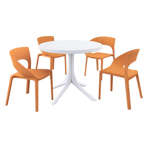 English Elm Summer Polypropylene Round Dining Set Stackable Chairs Uv Resistant Indoor Outdoor Patio Tropical Orange,White W3450S00027