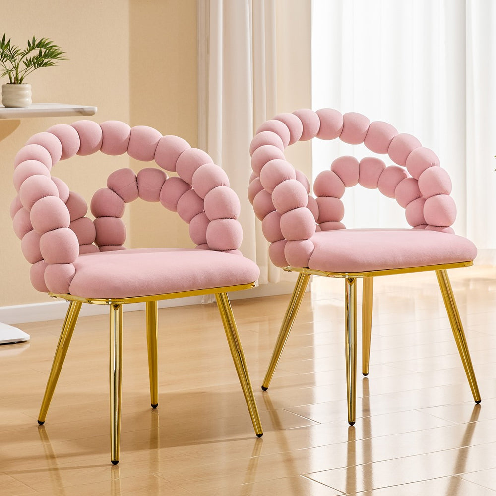 English Elm Modern Velvet Bubble Back Dining Accent Chair Set Glam Sculpted Upholstered Seating Gold,Pink W3875P446132