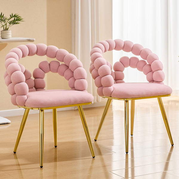 English Elm Modern Velvet Bubble Back Dining Accent Chair Set Glam Sculpted Upholstered Seating Gold,Pink W3875P446132