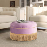 English Elm Yolanda 24" Round Upholstered Accent Ottoman, Lavender Velvet