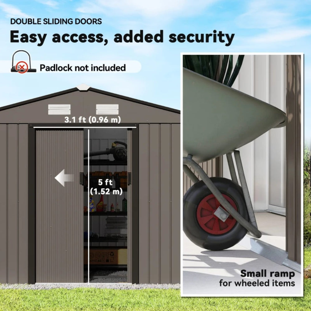 English Elm Spacious Galvanized Steel Outdoor Storage Shed with Sliding Doors and Weather Protection T3971S00157
