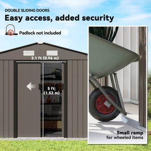 English Elm Spacious Galvanized Steel Outdoor Storage Shed with Sliding Doors and Weather Protection T3971S00157