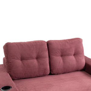 English Elm Convertible Floor Sofa Bed with Memory Foam and Ribbed Corduroy for Small Spaces Wine Red W395P438031