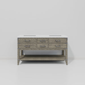 English Elm Grey Oak Double Bath Vanity 60" W X 22" D With Cultured Marble Top - Elegant Storage Solution! B2731P260265