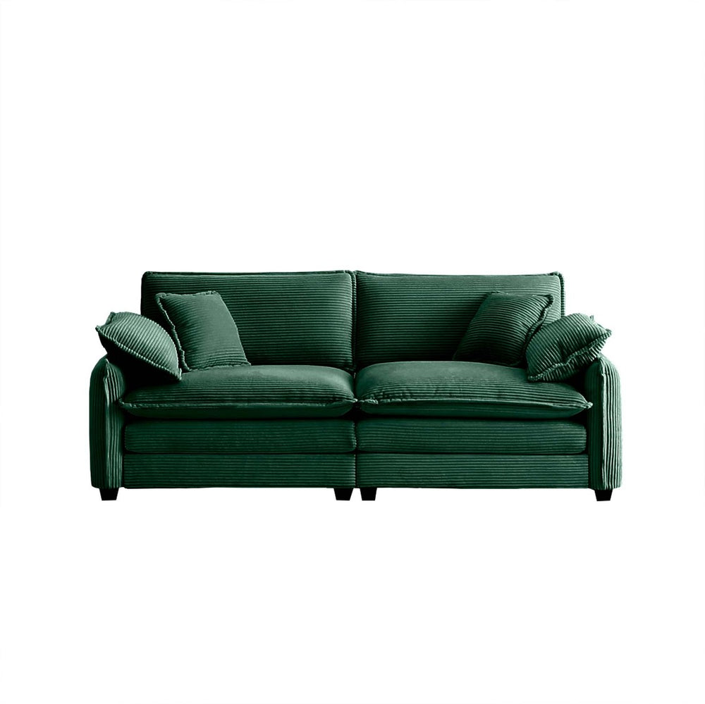 English Elm Warm Retro-Inspired 2-Seater Sofa In Green Corduroy With 4 Pillows For Cozy Living Spaces W714S00728-GIGA
