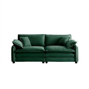 English Elm Warm Retro-Inspired 2-Seater Sofa In Green Corduroy With 4 Pillows For Cozy Living Spaces W714S00728-GIGA