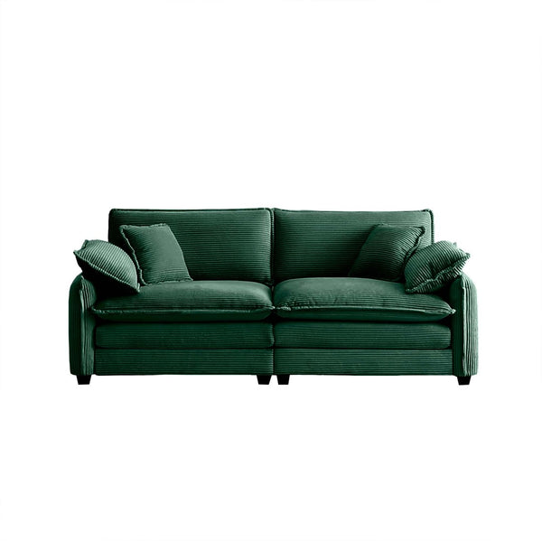 English Elm Warm Retro-Inspired 2-Seater Sofa In Green Corduroy With 4 Pillows For Cozy Living Spaces W714S00728-GIGA
