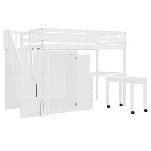 English Elm Queen Murphy Bed with Integrated Desk Cabinet Shelves Space Saving Studio Solution White N708S00013K