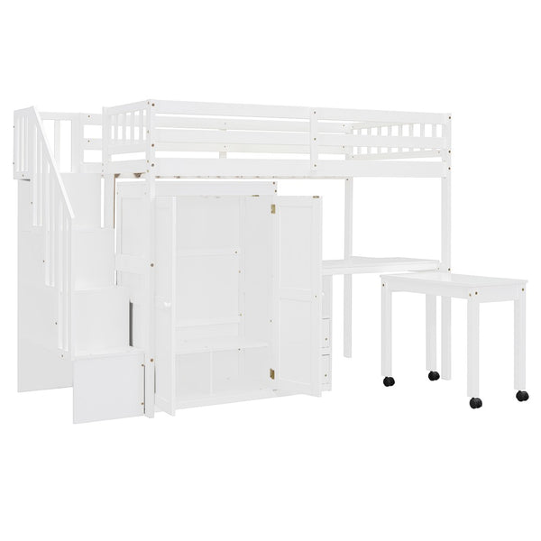 English Elm Queen Murphy Bed with Integrated Desk Cabinet Shelves Space Saving Studio Solution White N708S00013K