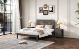 English Elm Farmhouse Wooden Platform Full Size Bed, Modern Platform Bed With Two Bedside Lights, Antique Gray