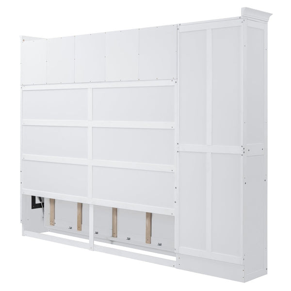 English Elm Queen Murphy Wall Bed with Integrated Wardrobe and Drawers for Studio Spaces LP000876AAK