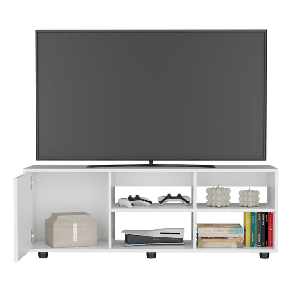 English Elm Adel 51" TV Stand with Cabinet and Four Shelves, Cable Management, Holds Up to 60" TVs, Sleek Design White 53 L x 21 W x 5 H B070P254800