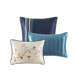 English Elm Embroidered 7-Piece Comforter Set For California King Bed - Luxurious Navy, Floral Design & Pillows B03596946