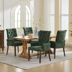 English Elm Upholstered Chenille Dining Chair with Hand-Tufted Back, Curved Solid Wood Legs, Comfortable Armseat Olive Green W1143P346929