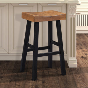English Elm Traditional 24-inch Solid Wood Stool Set of 2 with Contour Seat, Transitional Dining Accent Seating Pair Black,Oak 46 L x 20 W x 10 H B2741P338649