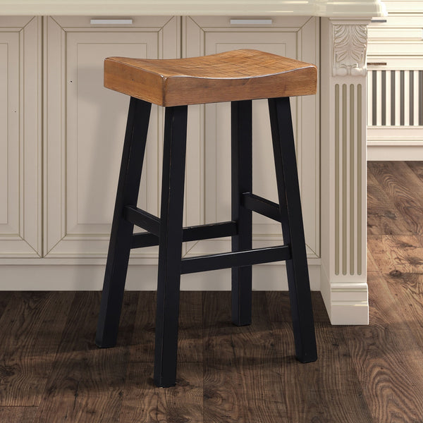 English Elm Traditional 24-inch Solid Wood Stool Set of 2 with Contour Seat, Transitional Dining Accent Seating Pair Black,Oak 46 L x 20 W x 10 H B2741P338649