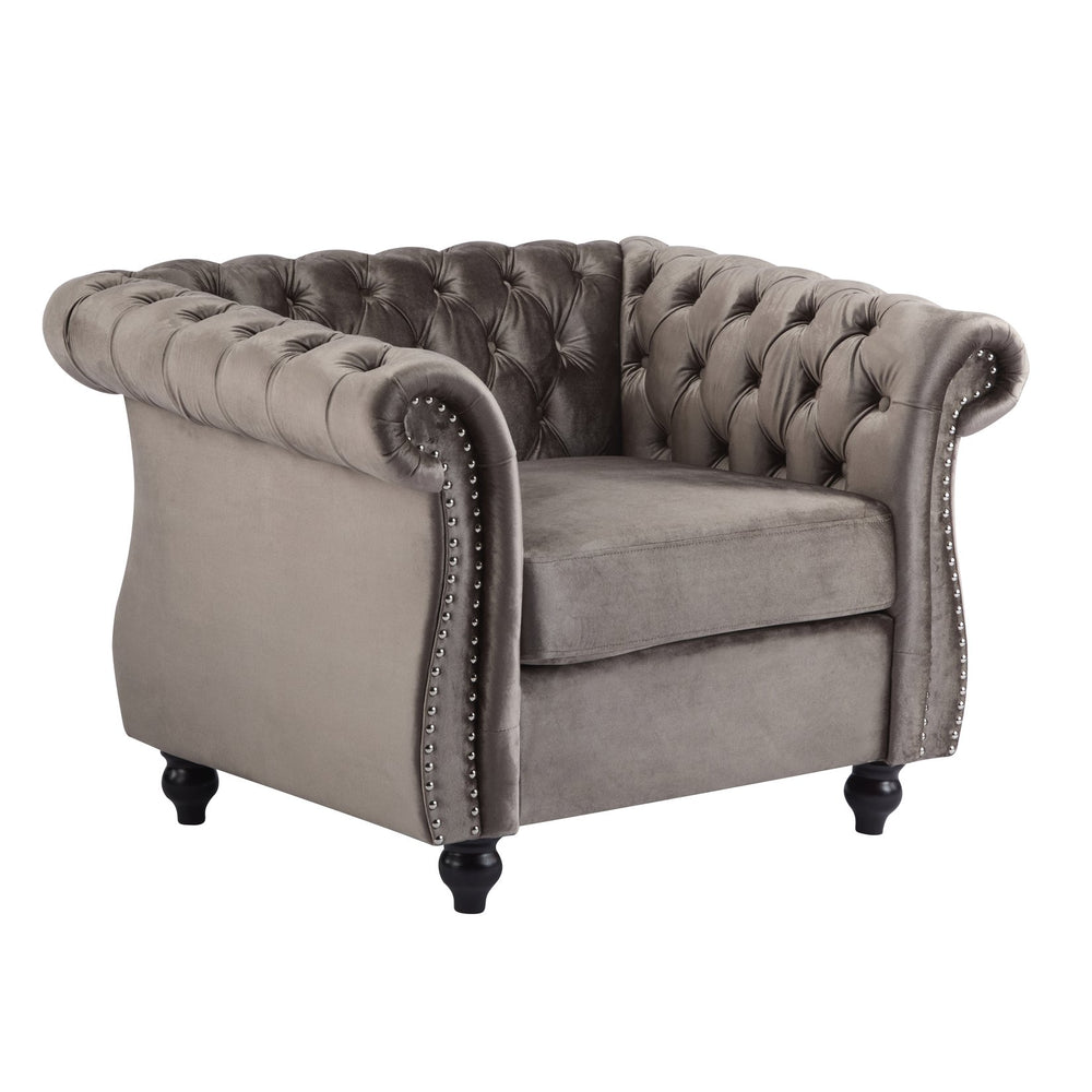 English Elm Christopher Knight Home® - Chesterfield Velvet Club Chair with Button-Tufted Diamond Stitch, Nailhead Trim, Solid Wood Frame N776P309421D