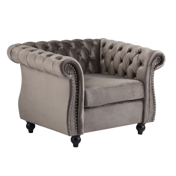 English Elm Christopher Knight Home® - Chesterfield Velvet Club Chair with Button-Tufted Diamond Stitch, Nailhead Trim, Solid Wood Frame N776P309421D