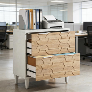 English Elm 2-drawer File Cabinet with Reinforced Top White Grey Modern Home Office Storage T3971P451351