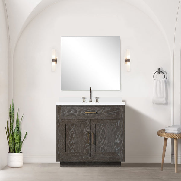 English Elm Brown Oak 36" Single Bath Vanity With Cultured Marble Top - Stylish Storage & Soft-Close Design B2731P257666