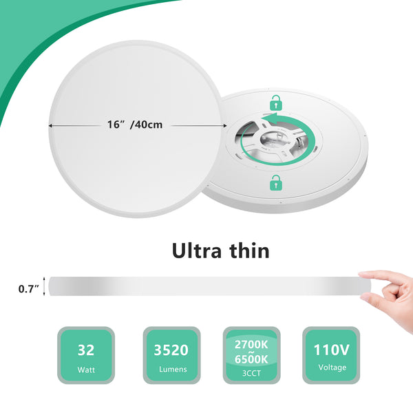 English Elm 16inch Flush Mount Ceiling Light, 32W 3520LM Dimmable 5CCT Backlight Ultra Bright Low Profile W2312P375005