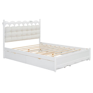English Elm Queen Size Wooden Storage Platform Bed With Trundle, Usb Ports, And Spacious Drawers In White N820S00038K-GIGA