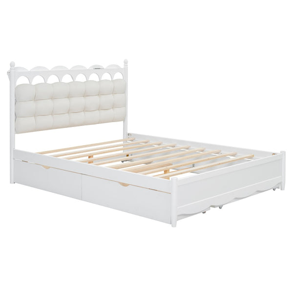 English Elm Queen Size Wooden Storage Platform Bed With Trundle, Usb Ports, And Spacious Drawers In White N820S00038K-GIGA