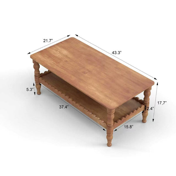 English Elm Rectangle Two Tier Farmhouse Coffee Table Solid Wood Legs Wave Shelf for Living Room W2263P426698