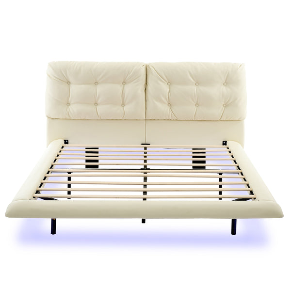 English Elm Christopher Knight Home® - Queen Plush Leather Upholstered Bed Frame with Wingback Headboard, Wavy Footboard, Quiet Support White 37.59 L x 32.25 W x 13 H N761S0000022W