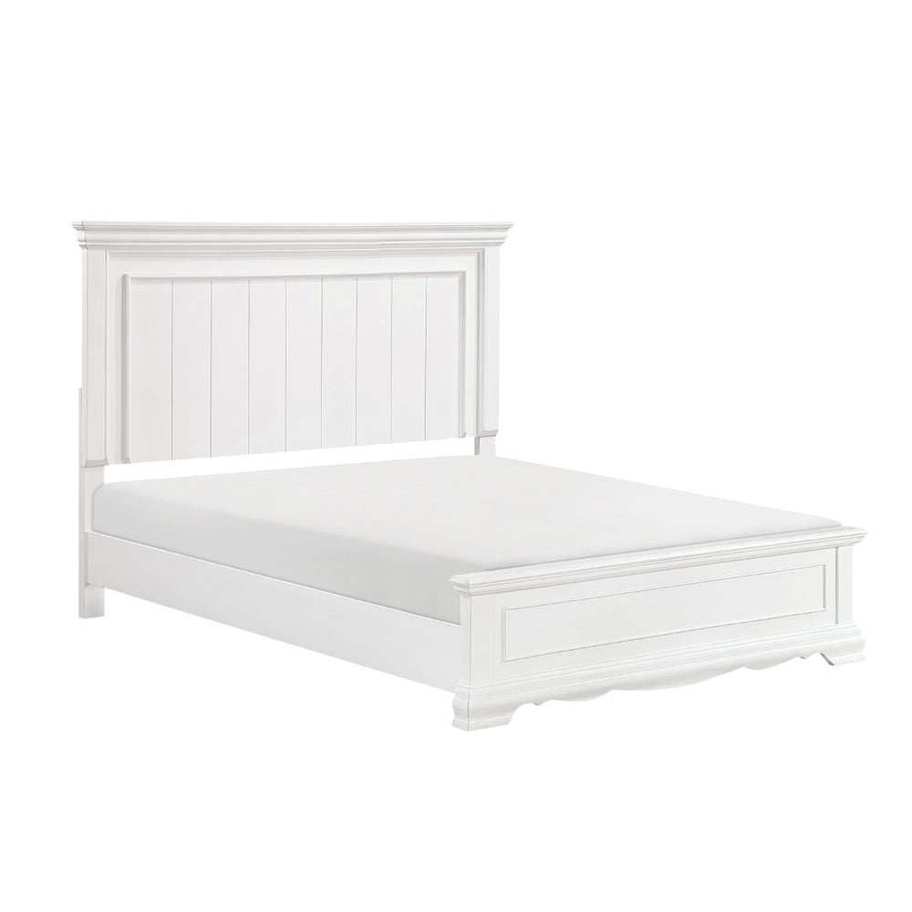 English Elm White Solid Wood Eastern King Bed with Raised Panel Headboard for Classic Bedrooms B011S02482