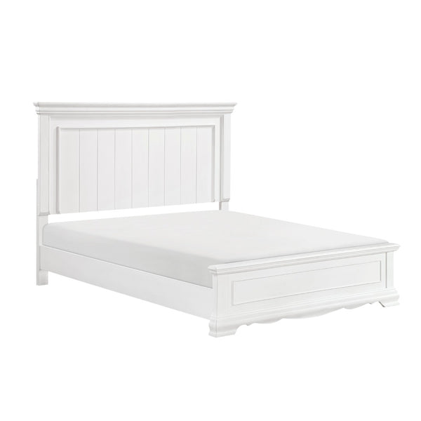 English Elm White Solid Wood Eastern King Bed with Raised Panel Headboard for Classic Bedrooms B011S02482