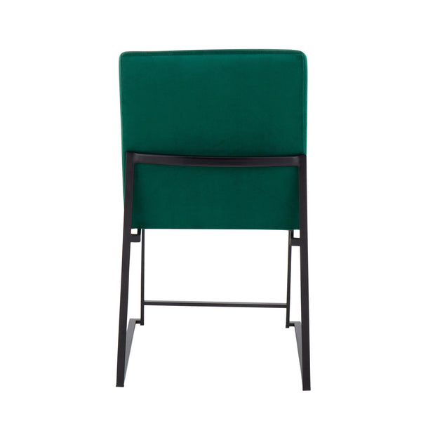 English Elm High Back Fuji Contemporary Dining Chair Set Of 2 - Elegant Green Velvet & Black Steel Frame Design B202P223553