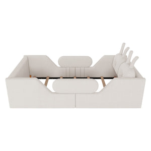 English Elm Twin Kids Platform Bed Teddy Fabric Upholstered with Bunny Cushions and Safety Rails White W2593P395806