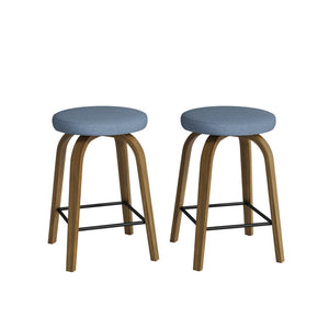 English Elm Swivel Backless Counter Stools Set of 2 with Fabric Seat Bentwood Legs Mid-century Modern Blue W3107P446977