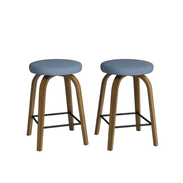 English Elm Swivel Backless Counter Stools Set of 2 with Fabric Seat Bentwood Legs Mid-century Modern Blue W3107P446977