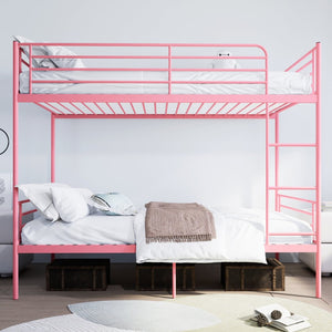 English Elm Bunk Bed Twin Over Iron Frame with Full Guardrail Ladder and Under Storage Pink W3752P412406