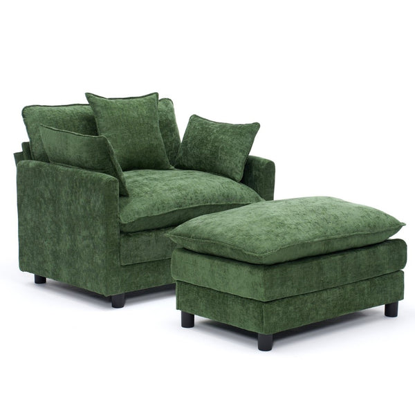 English Elm 39.4" Chenille Club Chair with Ottoman Solid Wood Frame Contemporary Living Room Seat Green W3244P427726