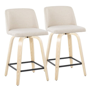 English Elm Toriano 24" Counter Stool Set Of 2 - Modern Swivel Design With Natural Wood & Cream Upholstery Comfort B202S00119-GIGA