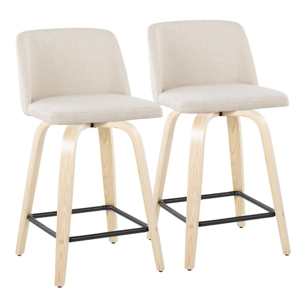 English Elm Toriano 24" Counter Stool Set Of 2 - Modern Swivel Design With Natural Wood & Cream Upholstery Comfort B202S00119-GIGA