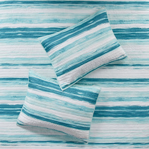 English Elm 6 Madison Park Marina Reversible Quilt Set Full/Queen with Coastal Watercolor Stripes and Embroidered Pillows Aqua 22.44 L x 17.72 W x 6.69 H B03597638