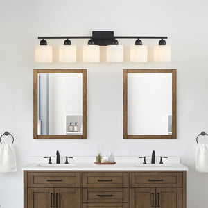 English Elm 6-Light Black Vanity Light Bar 38" Modern Matte Iron & Glass Wall Sconce for Bathroom Mirror W2312P374848