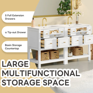 English Elm 60'' Elegant Bathroom Vanity Set With Ceramic Sink, Solid Wood Frame, Ample Storage & Modern Design N710SS00004K