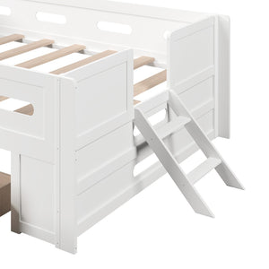 English Elm Wood Twin Platform Bed for Kids with Fence Guardrail and Under Storage Drawer White N709P385776K