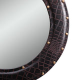 Christopher Knight Home® - Noble House - Dodds Handcrafted Boho Studded Croco Leather Round Wall Mirror, Dark Brown